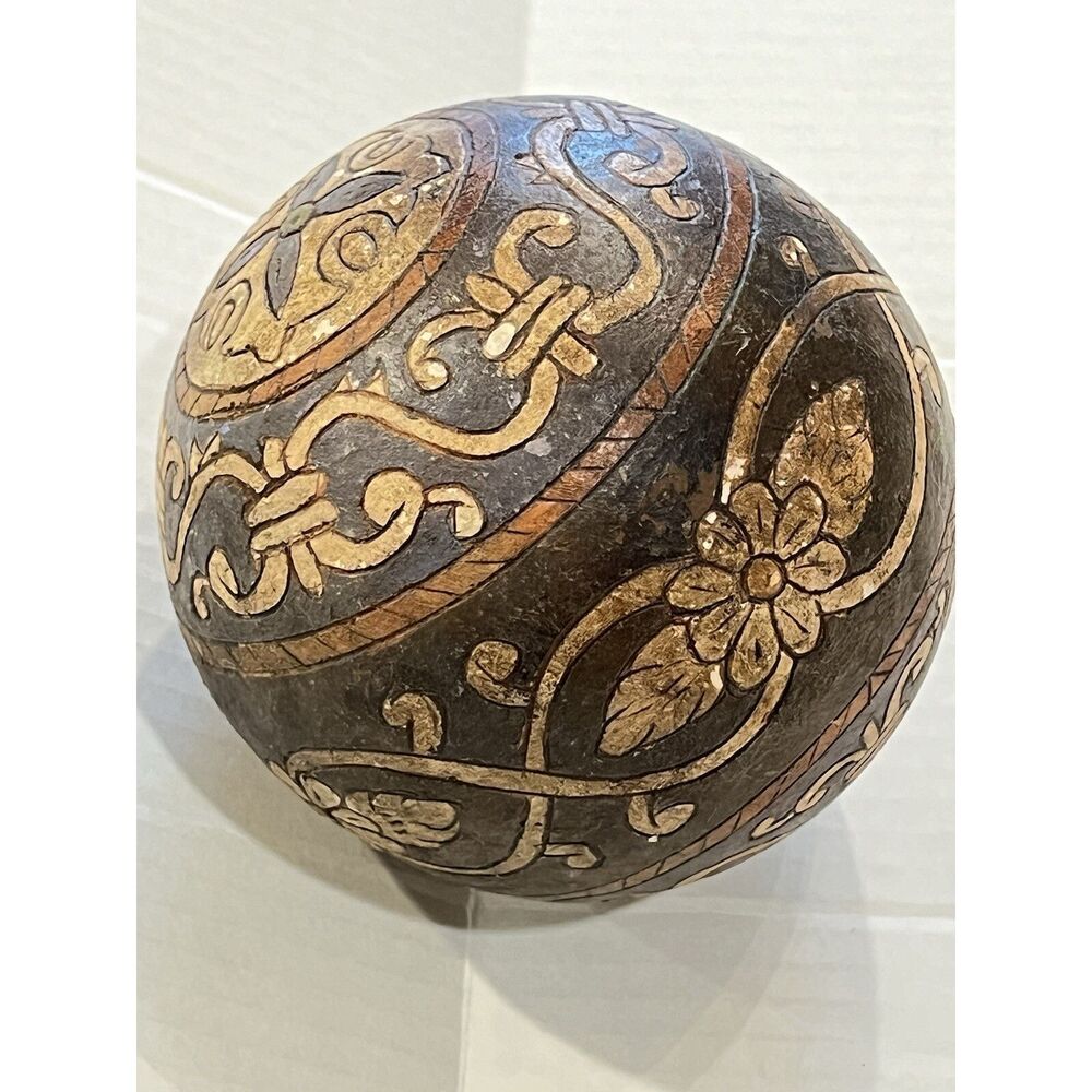 Vintage Antique Ceremonial Decor Pottery Ceramic Ball Asia Middle East 4.5” Dia - Picture 2 of 16